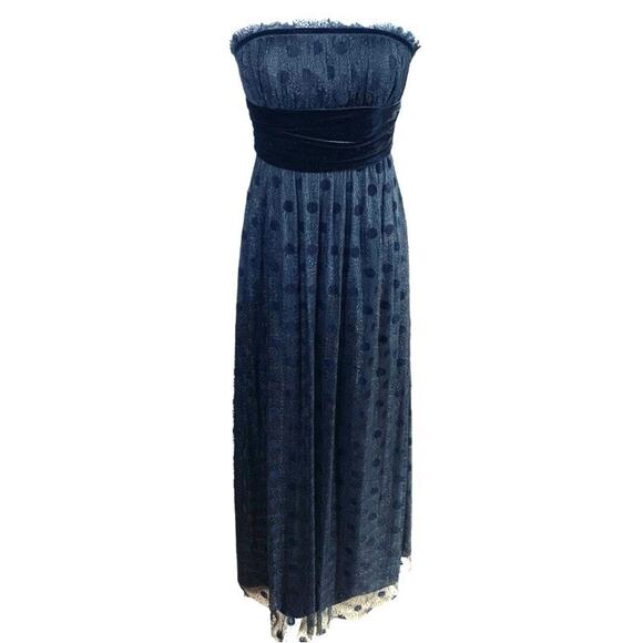 Kay Unger NY Size 6 Lace Velvet Polka Strapless Maxi Dress Black Party Cocktail - Picture 2 of 12